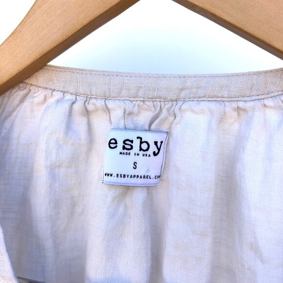 Esby Lauren Prairie Top Linen Sky Grey Gray Button Front Small USA Blouse - Picture 3 of 6